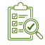 Checklist with three checked items and a green verification stamp indicating completion of tasks.