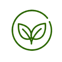 Green circular logo with two stylized leaves forming a plant inside the ring.