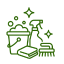 Green house icon with a leaf, sun/star, and plant indicating eco-friendly living and sustainability