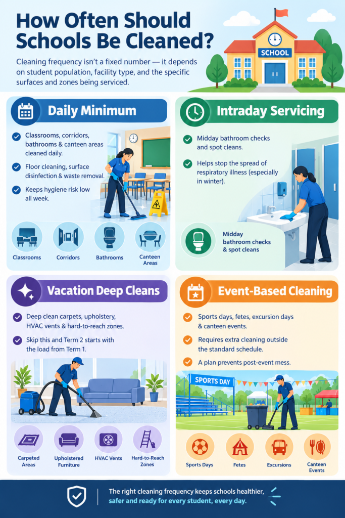 School Cleaning Frequency Guide | Spiffy Clean - Commercial & Office Cleaning Services | Spiffy Clean - Commercial & Office Cleaning Services School Cleaning Frequency Guide